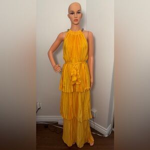 Juicy Couture Yellow Pleated Tiered Maxi Dress
